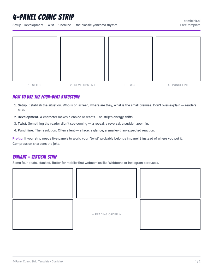 4-Panel Comic Strip Template preview