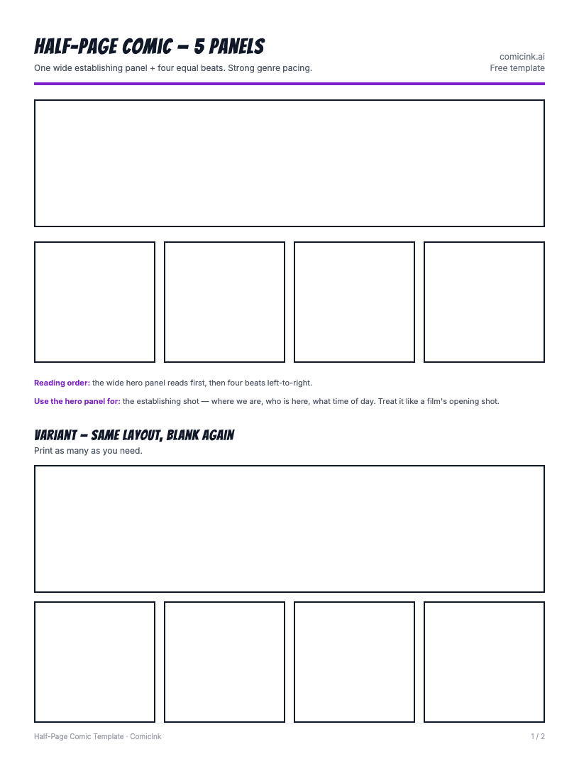 Half-Page Comic Template preview